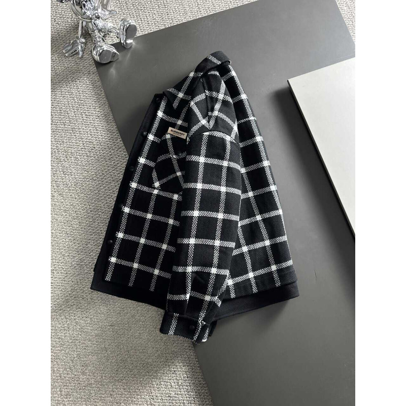 B**rry checked wool blend coat shirt black and white