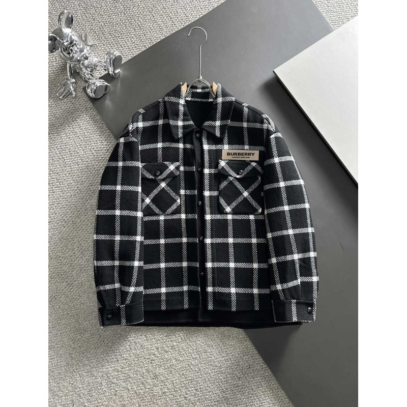 B**rry checked wool blend coat shirt black and white