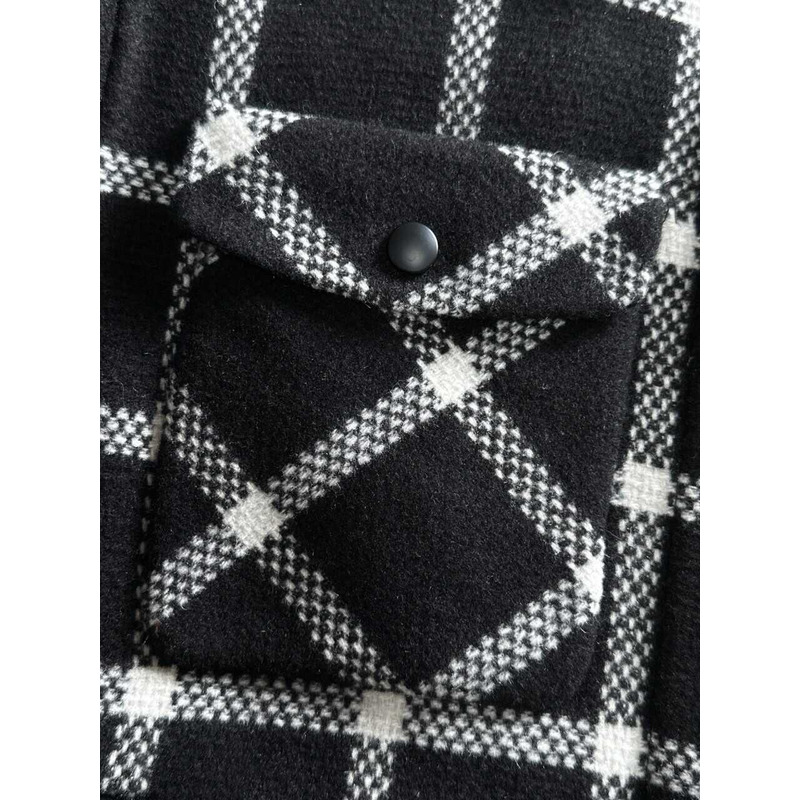 B**rry checked wool blend coat shirt black and white