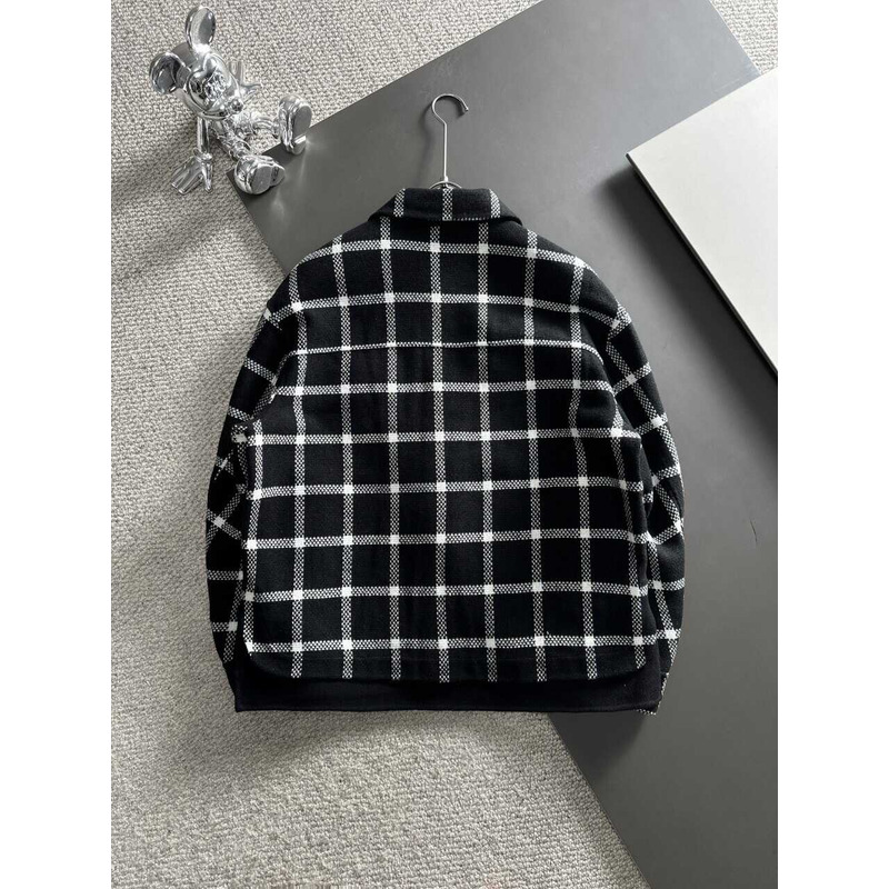 B**rry checked wool blend coat shirt black and white