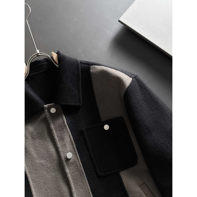 B**rry patchwork wool coat shirt grey and black