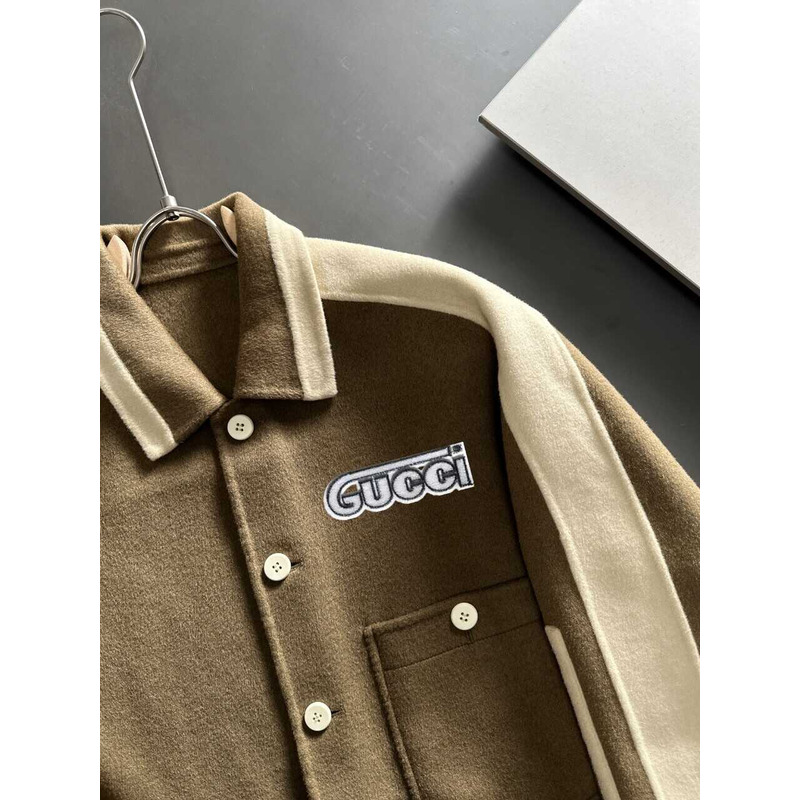 G*u*i shirt coat with G*u*i logo khaki green