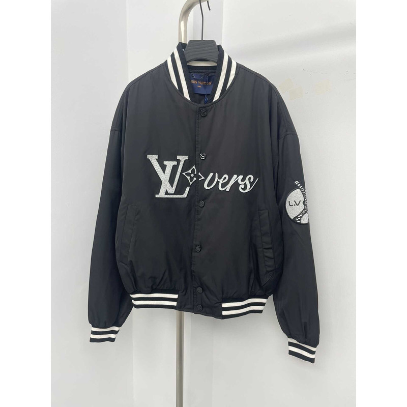 l**is V*t*n logo printed bomber jacket black