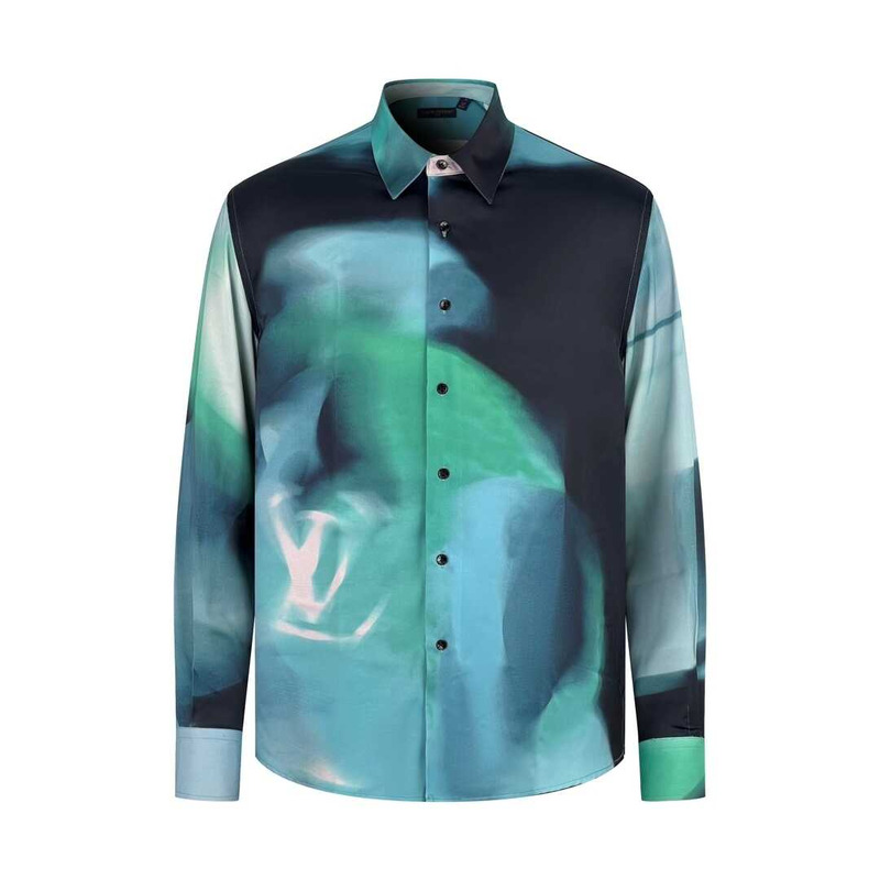 l**is V*t*n printed silk blend shirt oxford blue