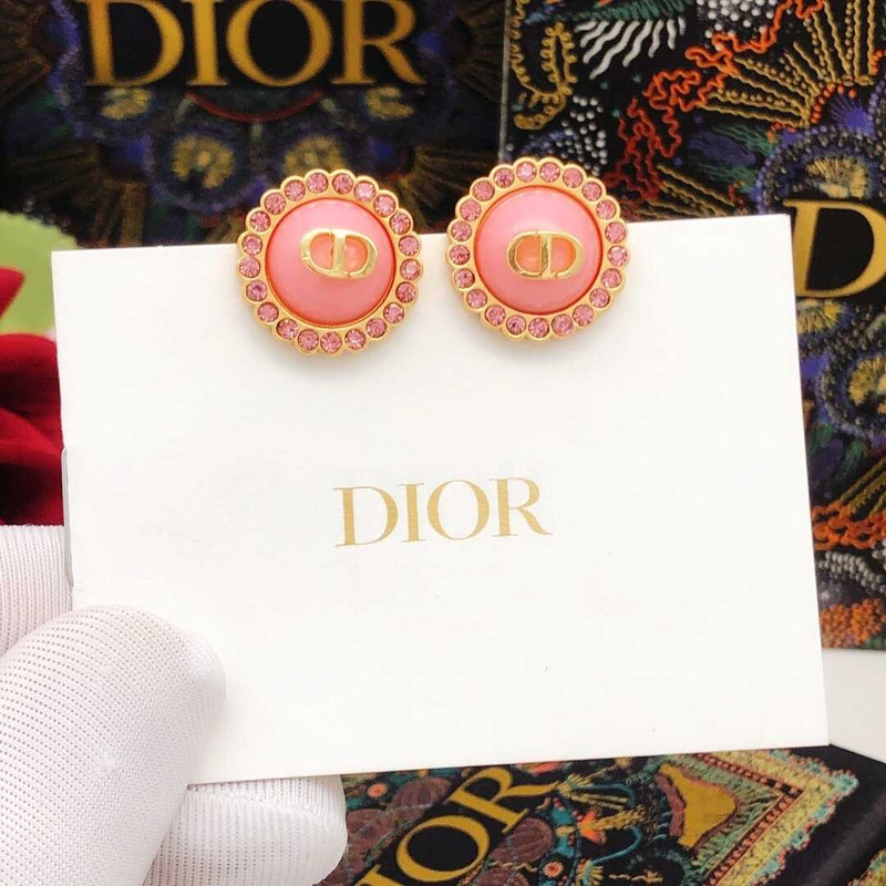 D*or petit cd baroque stud earrings gold-finish metal, pink crystals and light pink glass