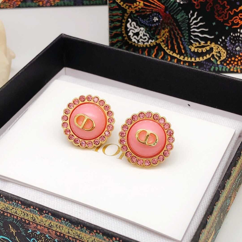 D*or petit cd baroque stud earrings gold-finish metal, pink crystals and light pink glass