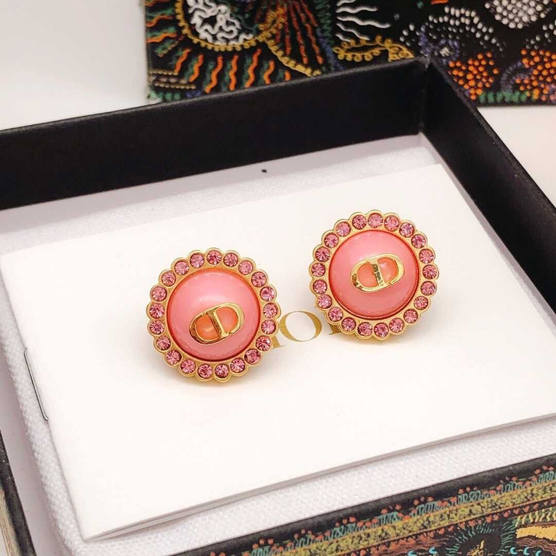 D*or petit cd baroque stud earrings gold-finish metal, pink crystals and light pink glass