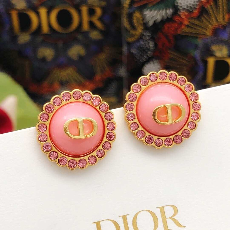 D*or petit cd baroque stud earrings gold-finish metal, pink crystals and light pink glass