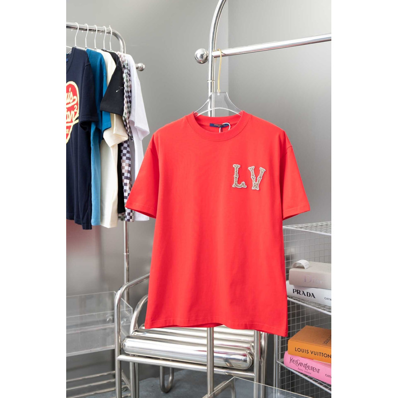 l**is V*t*n cotton pique t-shirt with embroidered lv patch red