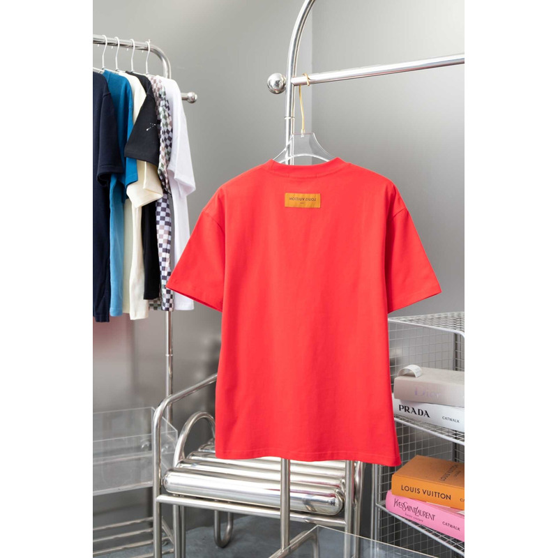 l**is V*t*n cotton pique t-shirt with embroidered lv patch red