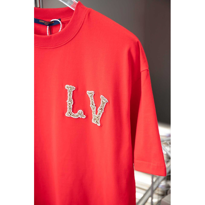 l**is V*t*n cotton pique t-shirt with embroidered lv patch red