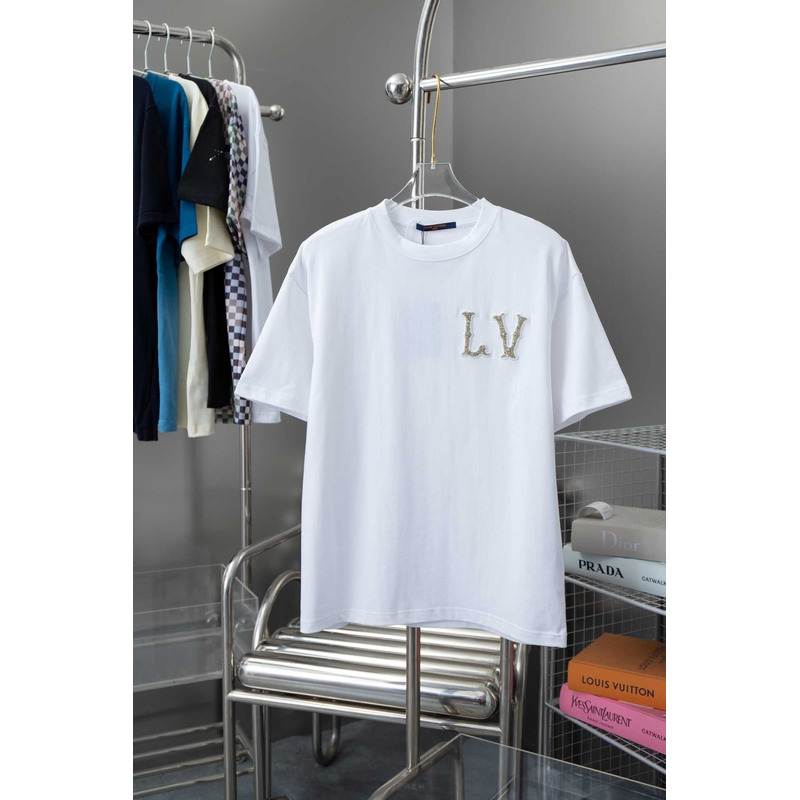 l**is V*t*n cotton pique t-shirt with embroidered lv patch white