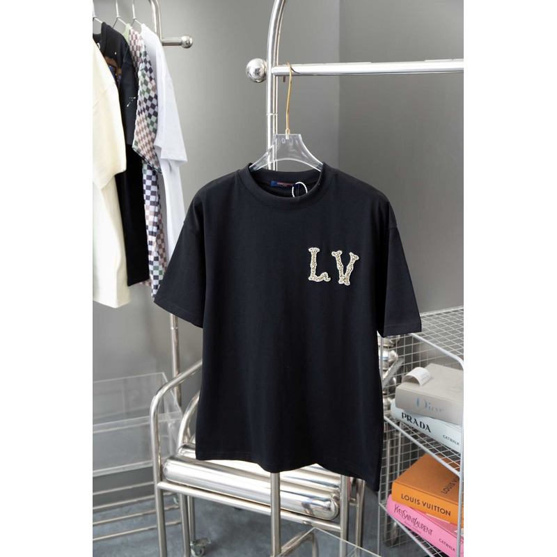 l**is V*t*n cotton pique t-shirt with embroidered lv patch black