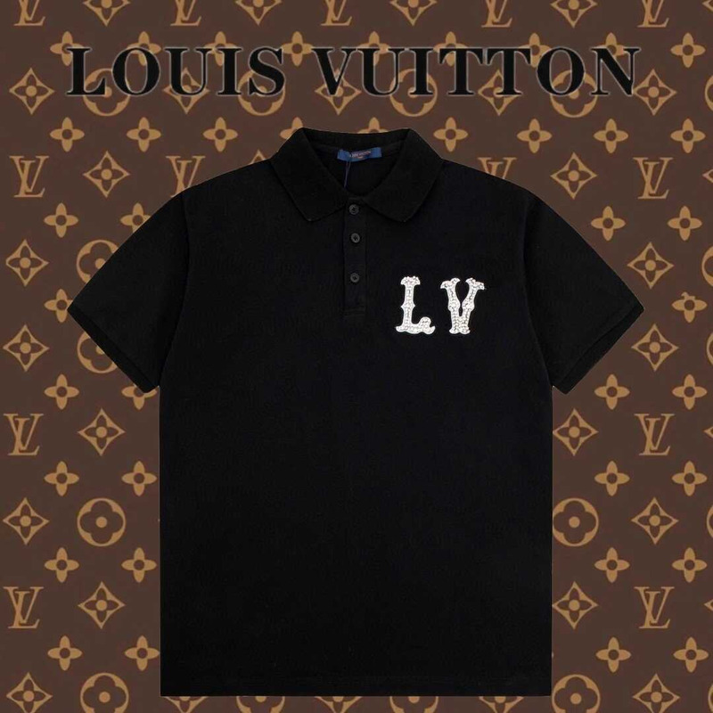 l**is V*t*n cotton pique polo with embroidered lv patch black