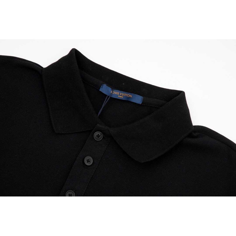 l**is V*t*n cotton pique polo with embroidered lv patch black