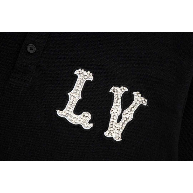 l**is V*t*n cotton pique polo with embroidered lv patch black