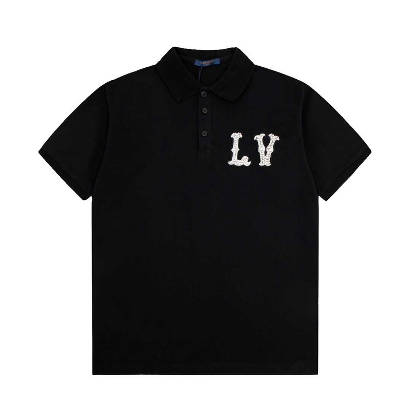 l**is V*t*n cotton pique polo with embroidered lv patch black