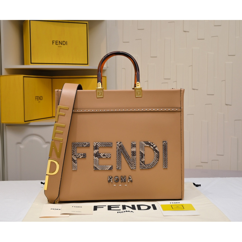 F**di sunshine medium tote bag light brown leather