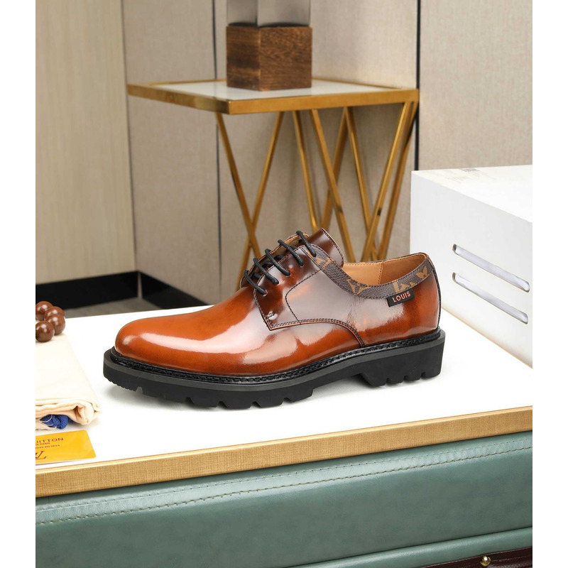 l**is V*t*n patent calf leather derby caramel