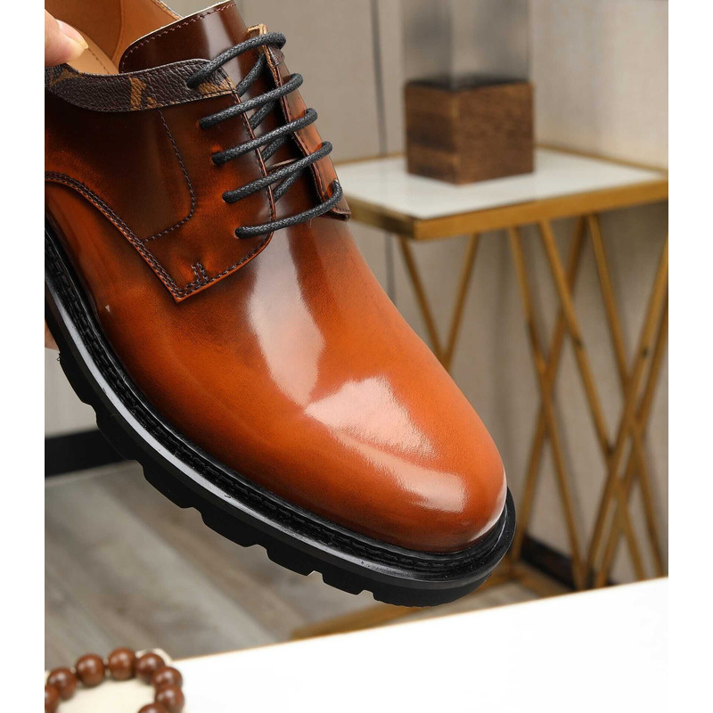 l**is V*t*n patent calf leather derby caramel