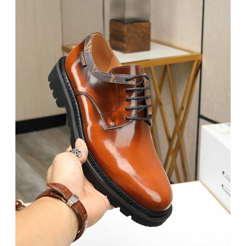 l**is V*t*n patent calf leather derby caramel