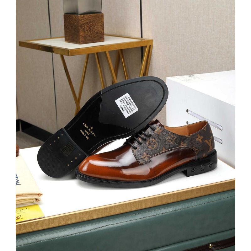 l**is V*t*n patent calf leather derby caramel