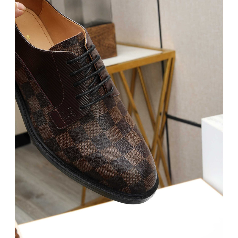 l**is V*t*n denim patent calf leather derby brown