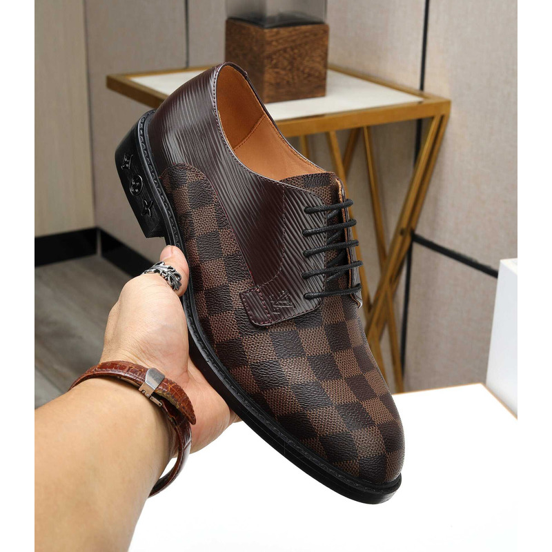 l**is V*t*n denim patent calf leather derby brown