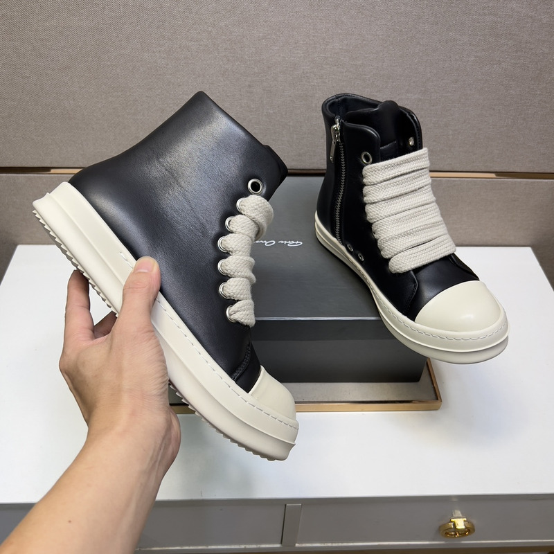 Rick Owens Jumbo Lace High Top Leather Sneakers Black