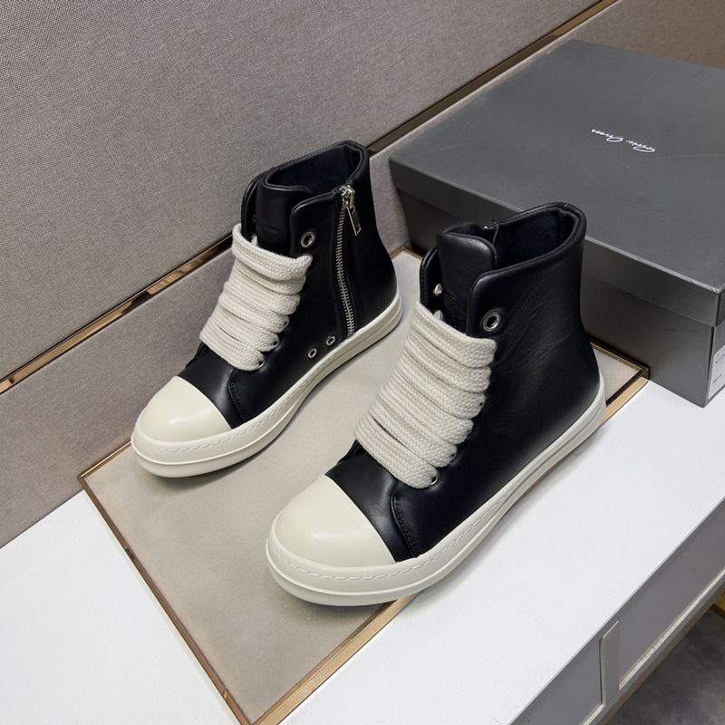 Rick Owens Jumbo Lace High Top Leather Sneakers Black