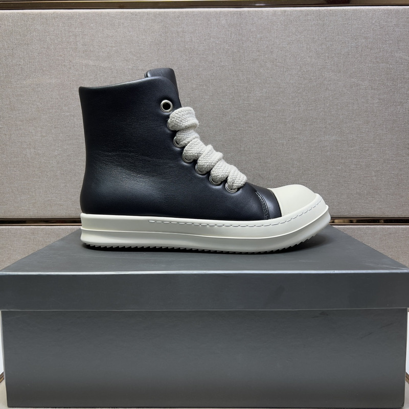 Rick Owens Jumbo Lace High Top Leather Sneakers Black