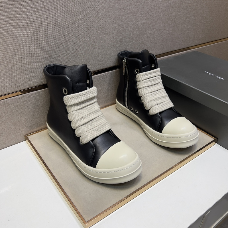 Rick Owens Jumbo Lace High Top Leather Sneakers Black