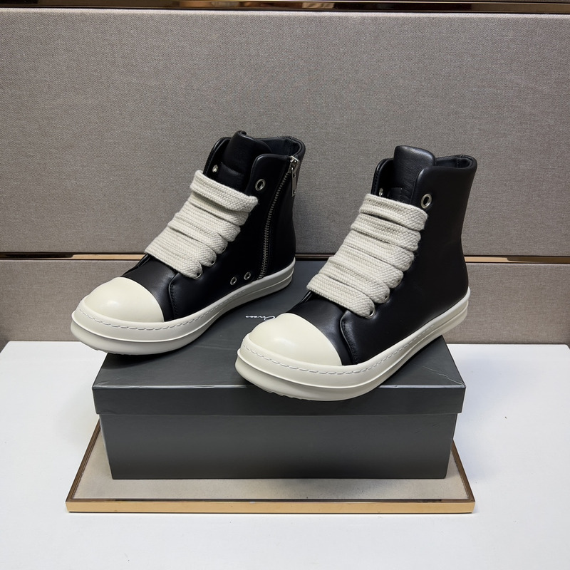 Rick Owens Jumbo Lace High Top Leather Sneakers Black