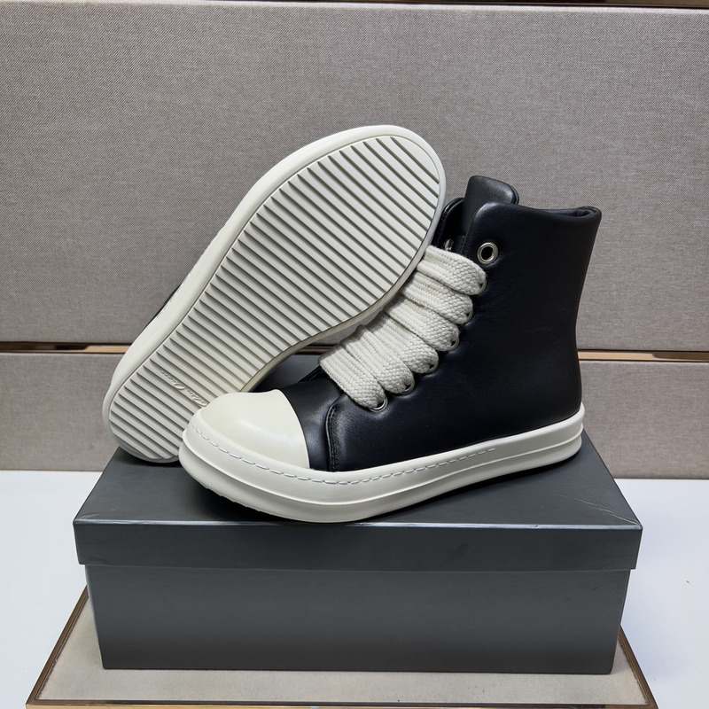 Rick Owens Jumbo Lace High Top Leather Sneakers Black