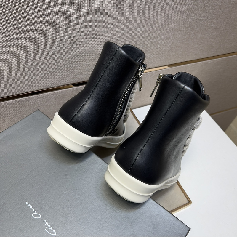 Rick Owens Jumbo Lace High Top Leather Sneakers Black