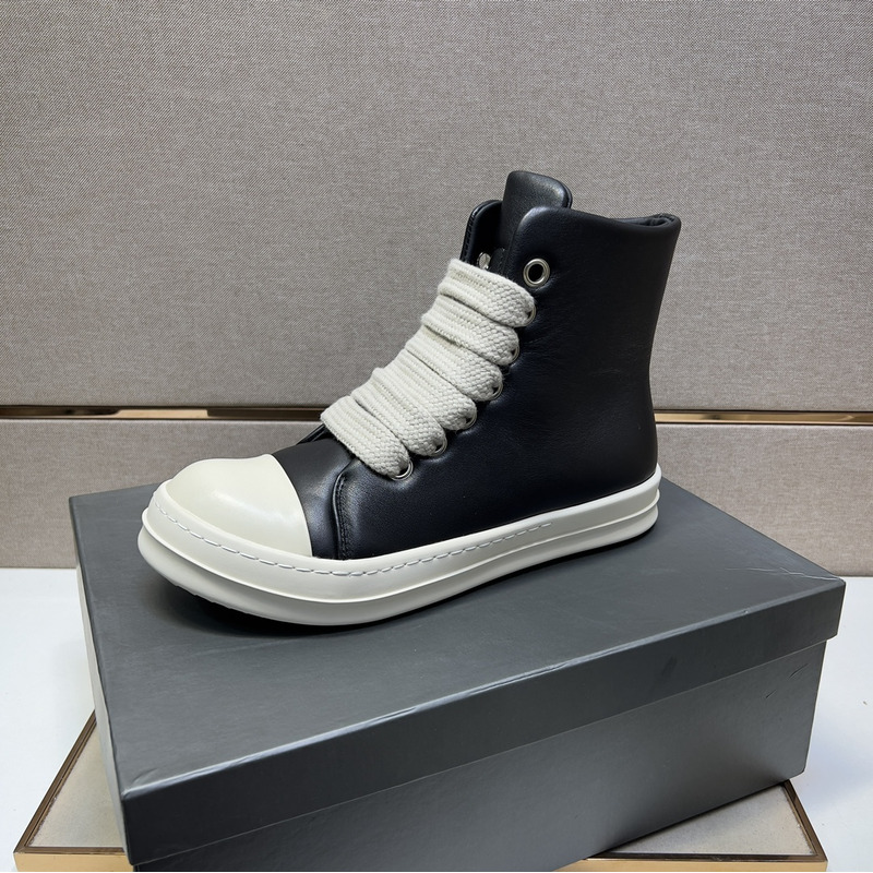 Rick Owens Jumbo Lace High Top Leather Sneakers Black