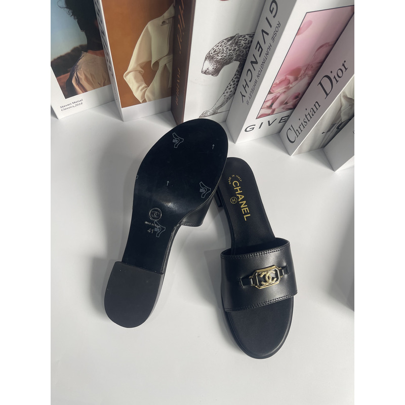 Ch*el leather slides black