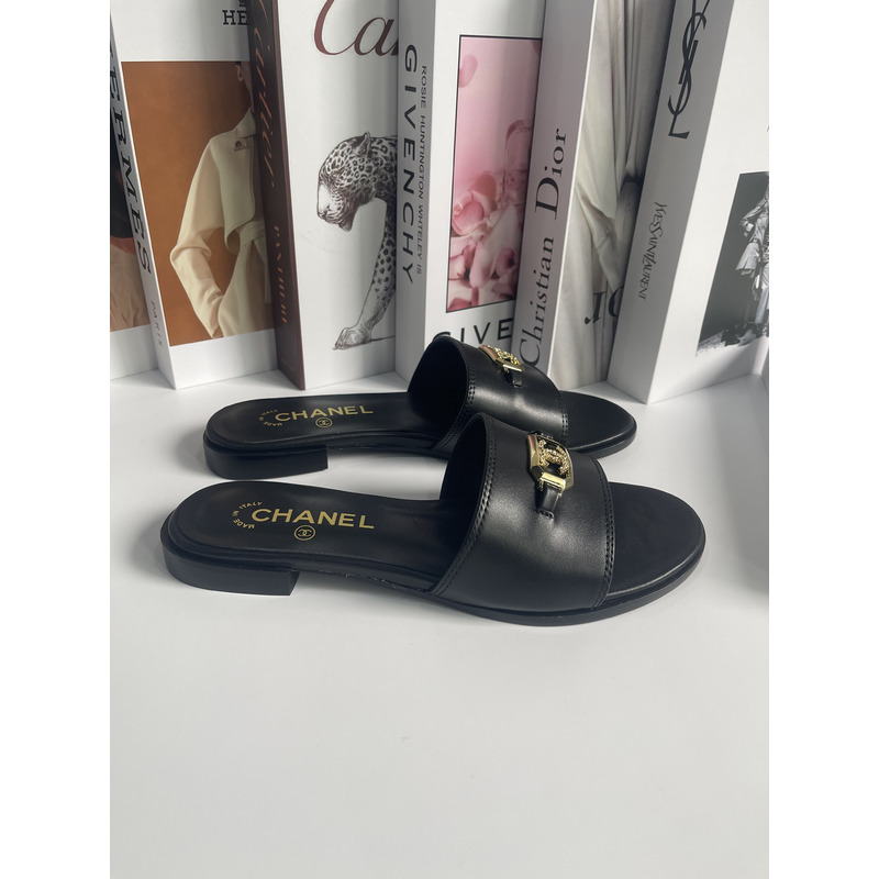 Ch*el leather slides black