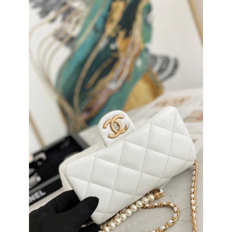 Ch*el mini lambskin flap bag white