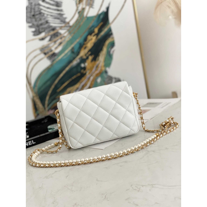 Ch*el mini lambskin flap bag white