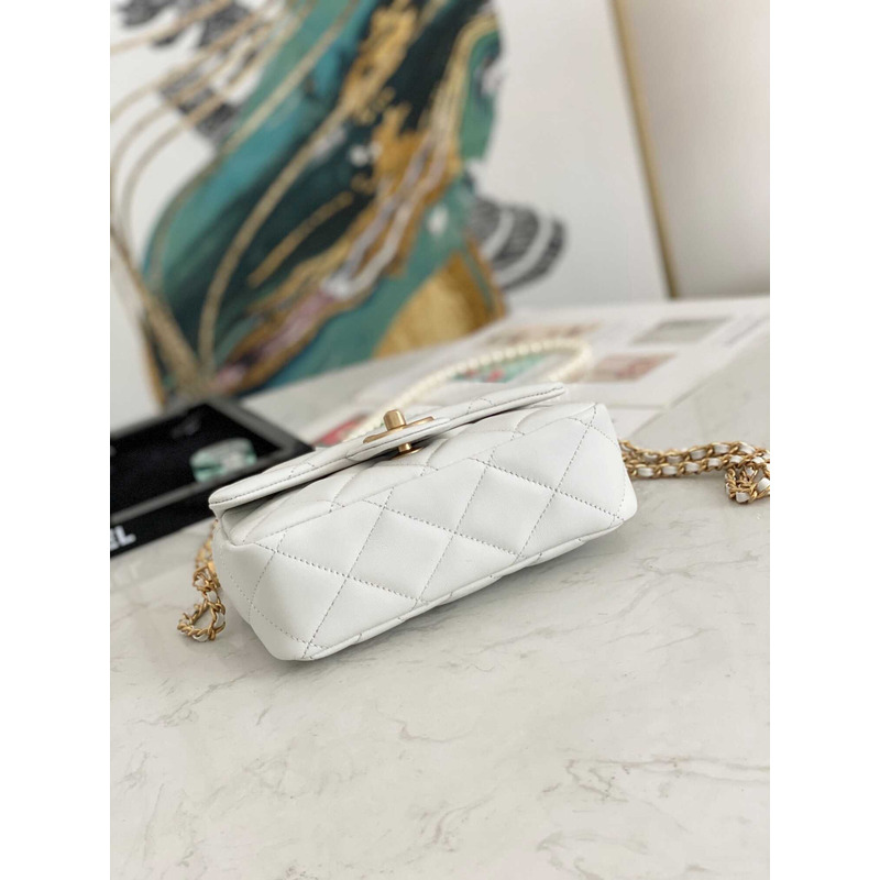 Ch*el mini lambskin flap bag white