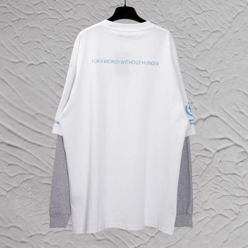 Ba*len*cia*ga wfp double sleeves t-shirt in white blue and grey