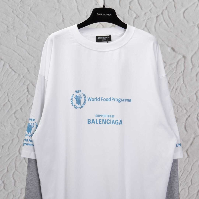 Ba*len*cia*ga wfp double sleeves t-shirt in white blue and grey