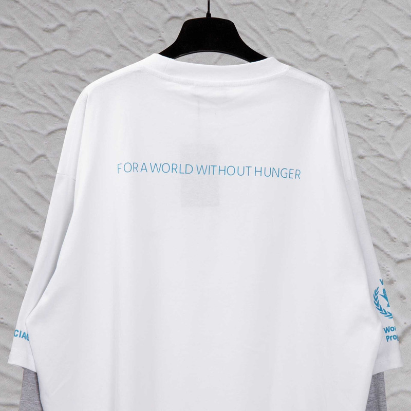 Ba*len*cia*ga wfp double sleeves t-shirt in white blue and grey