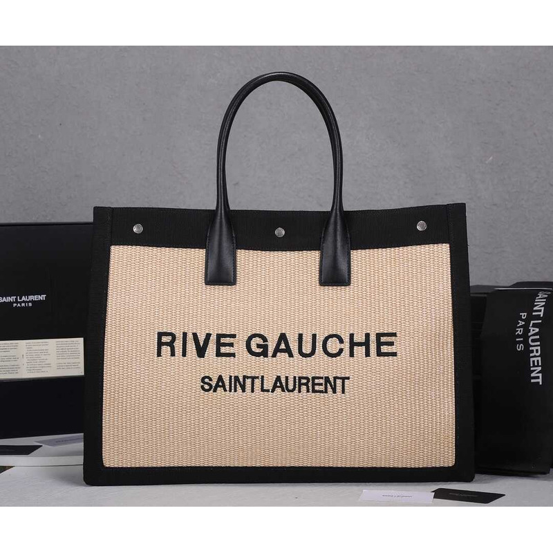 Saint Laurent Rive Gauche Printed Canvas And Leather Large Tote Bag