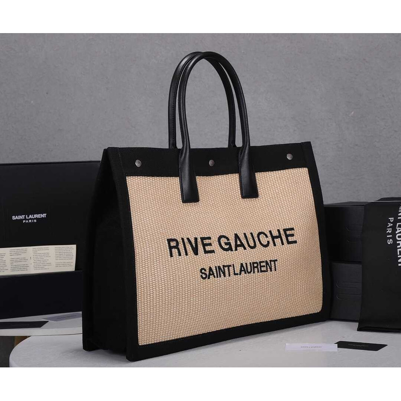 Saint Laurent Rive Gauche Printed Canvas And Leather Large Tote Bag