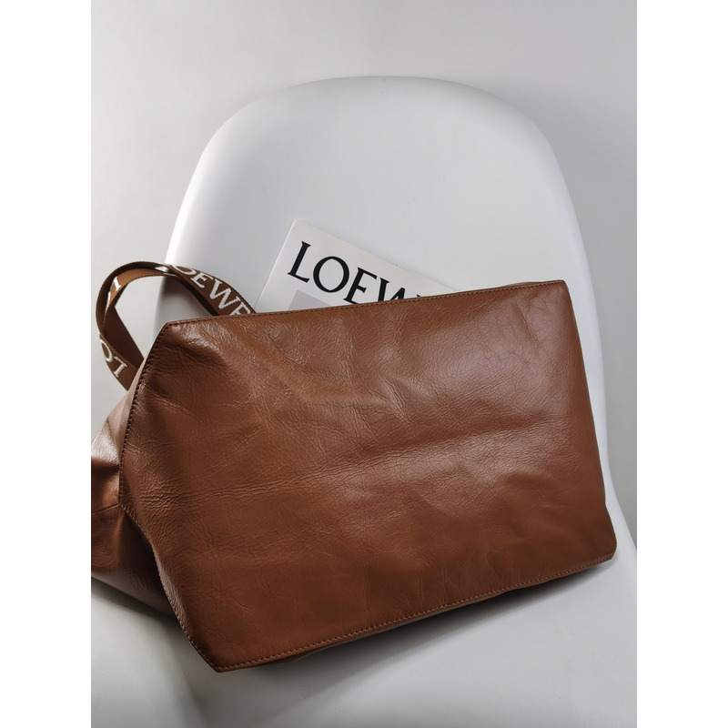 Loewe Fold Shopper In Paper Calfskin Winter Brown