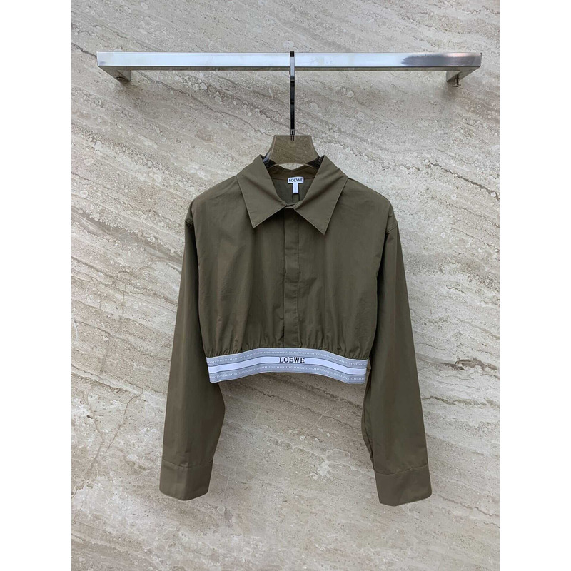 Loewe Cropped Shirt In Cotton Dark Olive Green