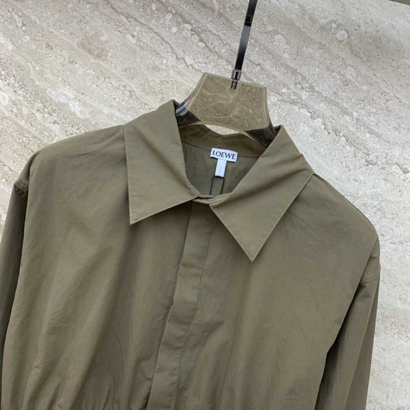 Loewe Cropped Shirt In Cotton Dark Olive Green