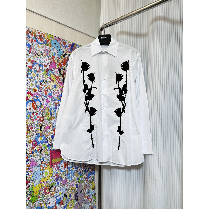 Pra*a embroidered poplin shirt white